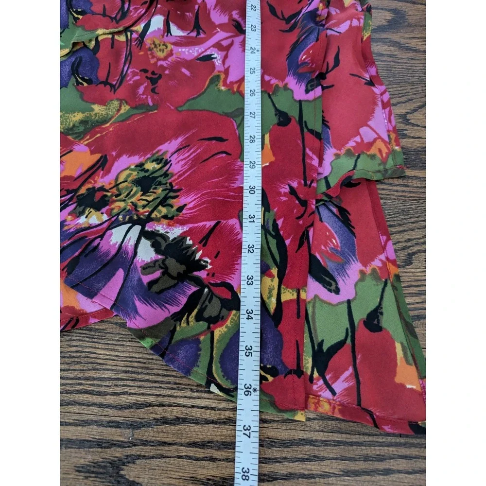 CHICO'S Design Vintage 100% Silk Pull On Midi Skirt Size 3 XL Asymmetrical Boho